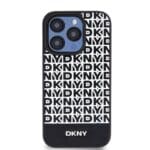 DKNY PU Leather Repeat Pattern Bottom Stripe MagSafe Black Kryt iPhone 15 Pro