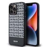 DKNY PU Leather Repeat Pattern Bottom Stripe MagSafe Black Kryt iPhone 15 Pro Max