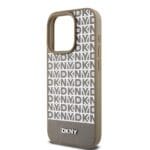 DKNY PU Leather Repeat Pattern Bottom Stripe MagSafe Brown Kryt iPhone 13 Pro Max