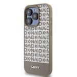 DKNY PU Leather Repeat Pattern Bottom Stripe MagSafe Brown Kryt iPhone 14 Pro