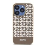 DKNY PU Leather Repeat Pattern Bottom Stripe MagSafe Brown Kryt iPhone 14 Pro Max
