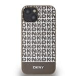 DKNY PU Leather Repeat Pattern Bottom Stripe MagSafe Brown Kryt iPhone 15