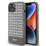 DKNY PU Leather Repeat Pattern Bottom Stripe MagSafe Brown Kryt iPhone 15
