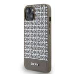 DKNY PU Leather Repeat Pattern Bottom Stripe MagSafe Brown Kryt iPhone 15