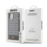 DKNY PU Leather Repeat Pattern Bottom Stripe MagSafe Brown Kryt iPhone 15