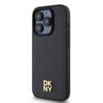 DKNY PU Leather Repeat Pattern Stack Logo MagSafe Black Kryt iPhone 13 Pro