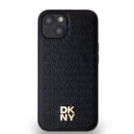DKNY PU Leather Repeat Pattern Stack Logo MagSafe Black Kryt iPhone 14