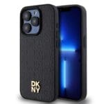 DKNY PU Leather Repeat Pattern Stack Logo MagSafe Black Kryt iPhone 15 Pro