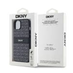 DKNY PU Leather Repeat Pattern Tonal Stripe Black Kryt iPhone 14