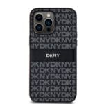 DKNY PU Leather Repeat Pattern Tonal Stripe Black Kryt iPhone 14 Pro
