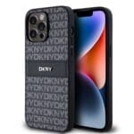 DKNY PU Leather Repeat Pattern Tonal Stripe Black Kryt iPhone 14 Pro