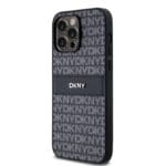 DKNY PU Leather Repeat Pattern Tonal Stripe Black Kryt iPhone 14 Pro