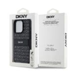 DKNY PU Leather Repeat Pattern Tonal Stripe Black Kryt iPhone 14 Pro