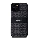 DKNY PU Leather Repeat Pattern Tonal Stripe Black Kryt iPhone 15