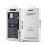 DKNY PU Leather Repeat Pattern Tonal Stripe Black Kryt iPhone 15