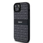 DKNY PU Leather Repeat Pattern Tonal Stripe Black Kryt iPhone 15 Plus