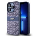 DKNY PU Leather Repeat Pattern Tonal Stripe Blue Kryt iPhone 15 Pro