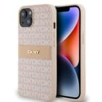 DKNY PU Leather Repeat Pattern Tonal Stripe Pink Kryt iPhone 14