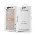 DKNY PU Leather Repeat Pattern Tonal Stripe Pink Kryt iPhone 14