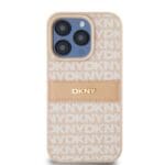 DKNY PU Leather Repeat Pattern Tonal Stripe Pink Kryt iPhone 14 Pro