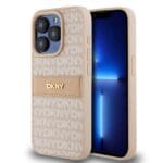 DKNY PU Leather Repeat Pattern Tonal Stripe Pink Kryt iPhone 14 Pro