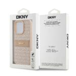 DKNY PU Leather Repeat Pattern Tonal Stripe Pink Kryt iPhone 14 Pro