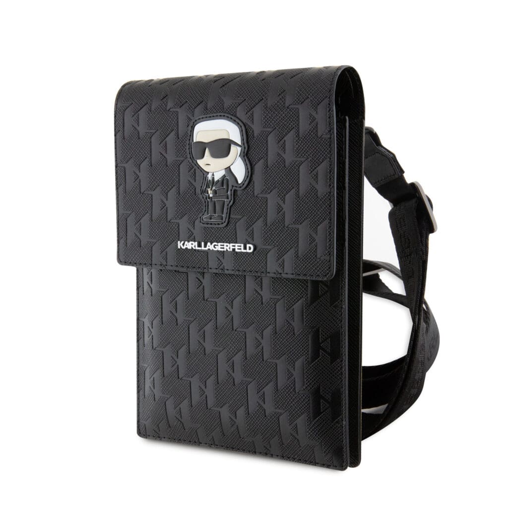 Karl Lagerfeld Saffiano Monogram Ikonik NFT Wallet Phone Bag Black