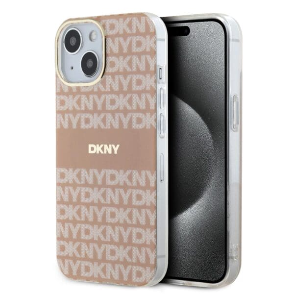 DKNY PC/TPU Repeat Pattern Tonal Stripe MagSafe Pink Kryt iPhone 15