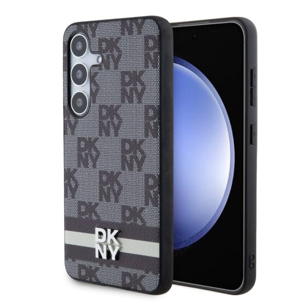 DKNY PU Leather Checkered Pattern and Stripe Black Kryt Samsung Galaxy S24 Plus