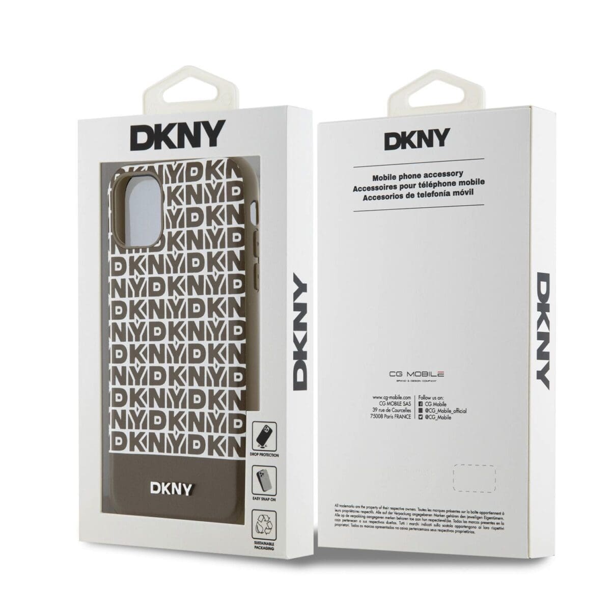 DKNY PU Leather Repeat Pattern Bottom Stripe MagSafe Brown Kryt iPhone 11