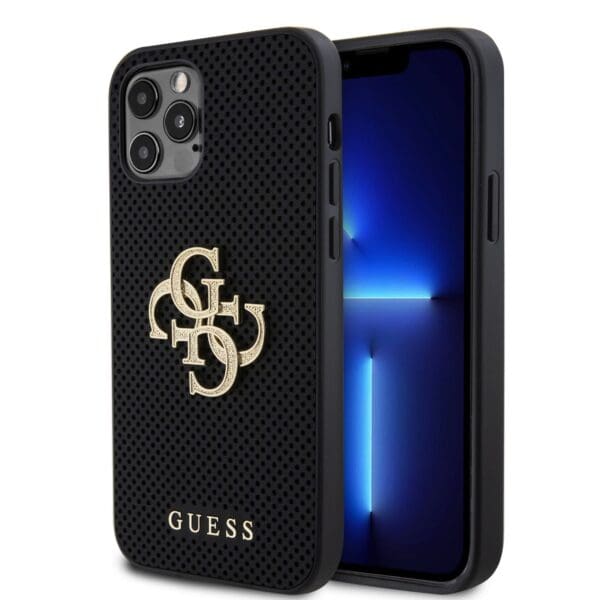 Guess PU Perforated 4G Glitter Metal Logo Black Kryt iPhone 12/12 Pro