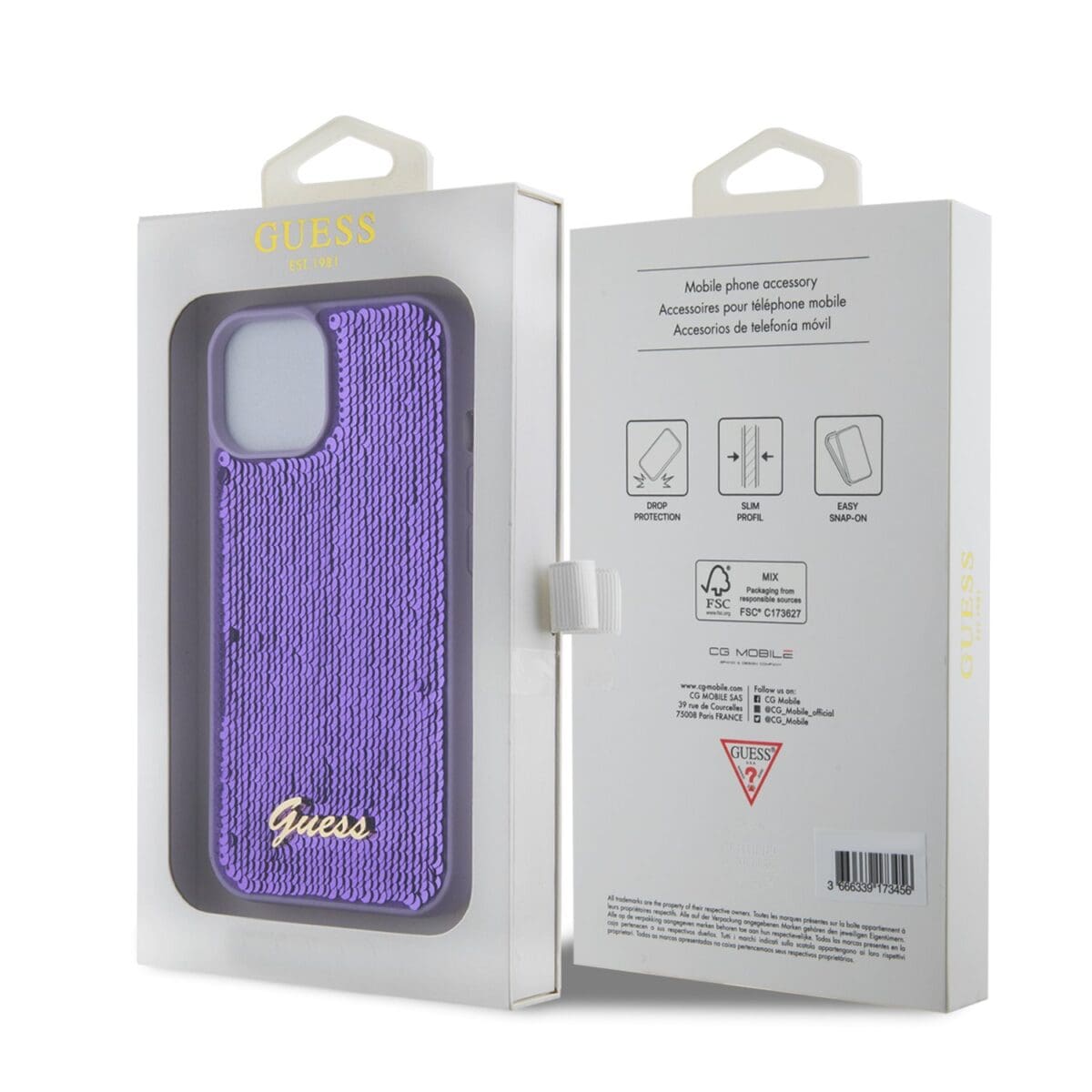 Guess Sequin Script Logo Purple Kryt iPhone 15 Plus