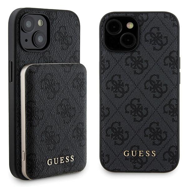 Guess Kit GUBPM5P15S4GEMGK Hardcase + Powerbank 5000mAh MagSafe Black 4G Metal Logo Kryt iPhone 15