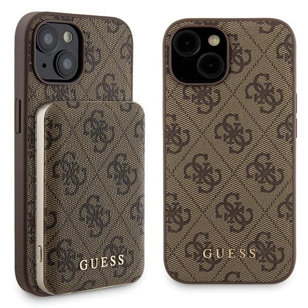 Guess Kit GUBPM5P15S4GEMGW Hardcase + Powerbank 5000mAh MagSafe Brown 4G Metal Logo Kryt iPhone 15