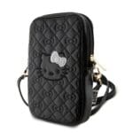 Hello Kitty PU Leather Quilted Pattern Kitty Head Logo Bag Phone Black