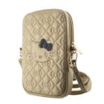 Hello Kitty PU Leather Quilted Pattern Kitty Head Logo Bag Phone Gold