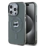 Karl Lagerfeld IML Choupette Head Metal Frame MagSafe Black Kryt iPhone 15 Pro Max