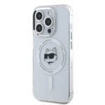 Karl Lagerfeld IML Choupette Head Metal Frame MagSafe Transparent Kryt iPhone 15 Pro