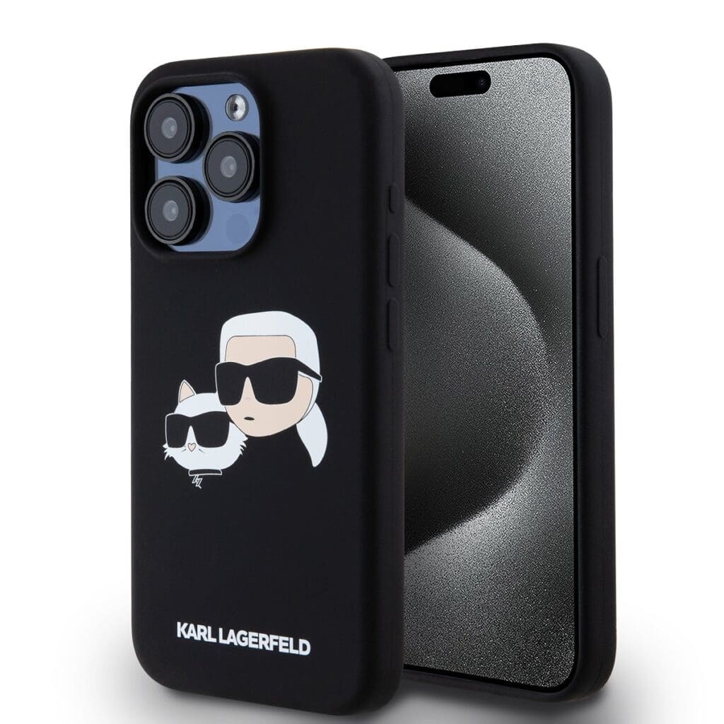 Karl Lagerfeld Liquid Silicone Double Heads MagSafe Black Kryt iPhone 15 Pro