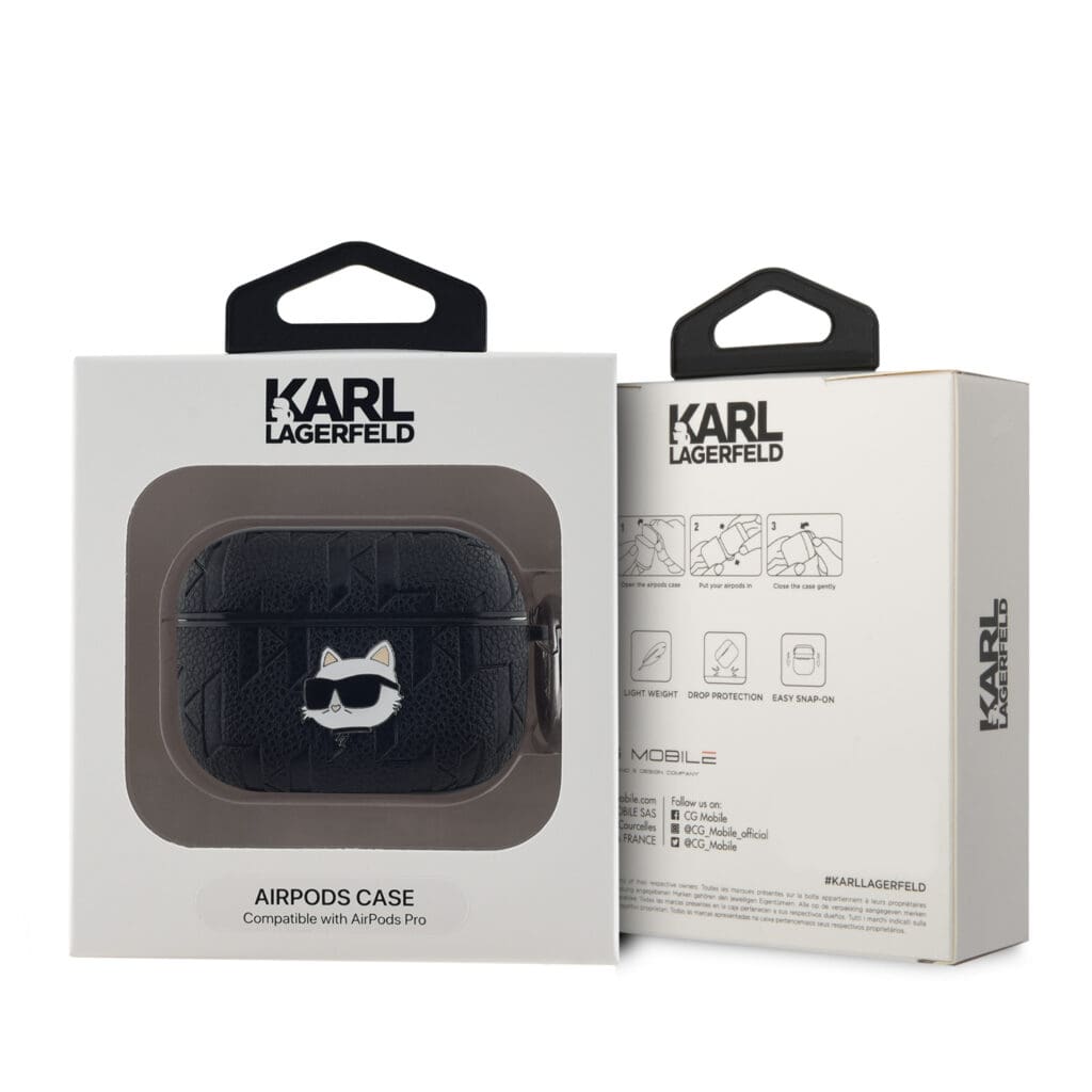 Karl Lagerfeld PU Embossed Choupette Head Black Kryt AirPods Pro