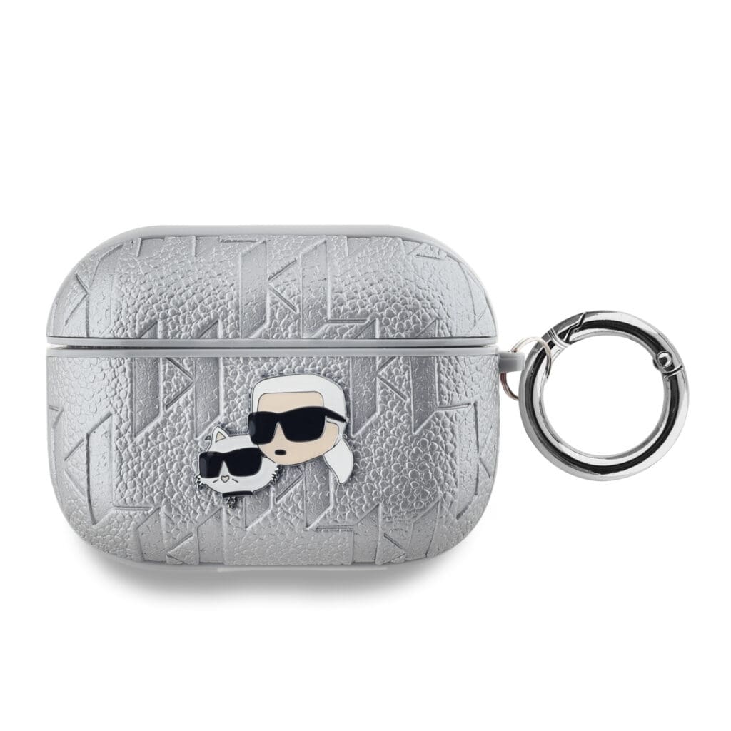 Karl Lagerfeld PU Embossed Karl and Choupette Heads Silver Kryt AirPods Pro