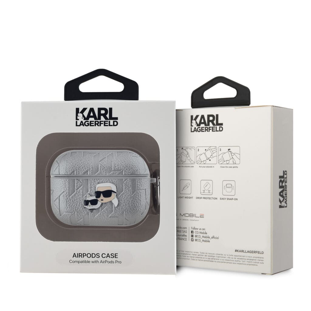 Karl Lagerfeld PU Embossed Karl and Choupette Heads Silver Kryt AirPods Pro