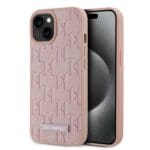 Karl Lagerfeld PU Leather Monogram Metal Logo MagSafe Pink Kryt iPhone 15