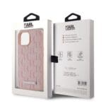 Karl Lagerfeld PU Leather Monogram Metal Logo MagSafe Pink Kryt iPhone 15