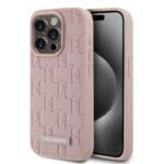 Karl Lagerfeld PU Leather Monogram Metal Logo MagSafe Pink Kryt iPhone 15 Pro