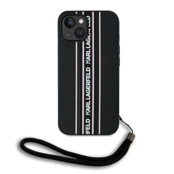 Karl Lagerfeld PU Saffiano Athleisure Stripe and Strap Pink Kryt iPhone 15