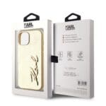Karl Lagerfeld Wrinkled PU Signature Logo Gold Kryt iPhone 15
