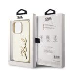 Karl Lagerfeld Wrinkled PU Signature Logo Gold Kryt iPhone 15 Pro