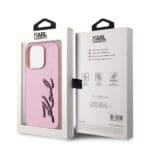 Karl Lagerfeld Wrinkled PU Signature Logo Pink Kryt iPhone 15 Pro