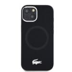 Lacoste Liquid Silicone Microfiber Silver Croc Logo MagSafe Black Kryt iPhone 15